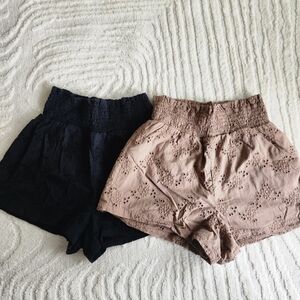 Chic High Waist Eyelet Shorts in Black and Tan